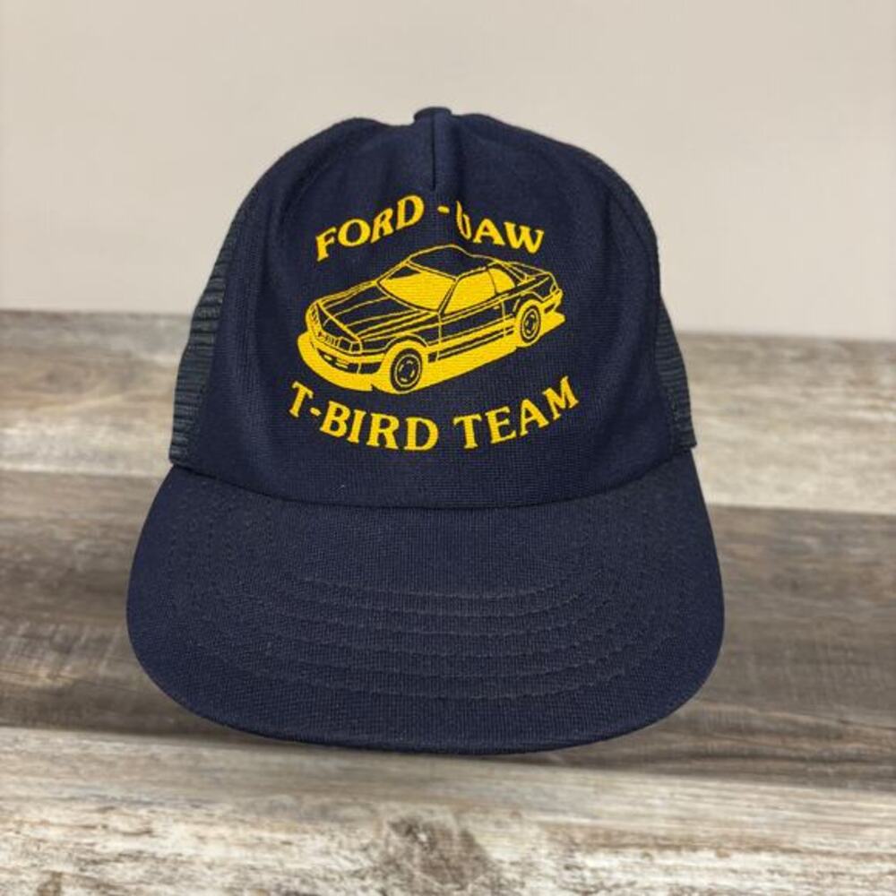 Vintage Ford-UAW T-Bird Team Navy Mesh Back Adjustable Trucker Hat Made‎ In USA